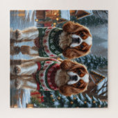 Cavalier King Charles Spaniel Honden Kerst Sneeuw Legpuzzel (Horizontaal)