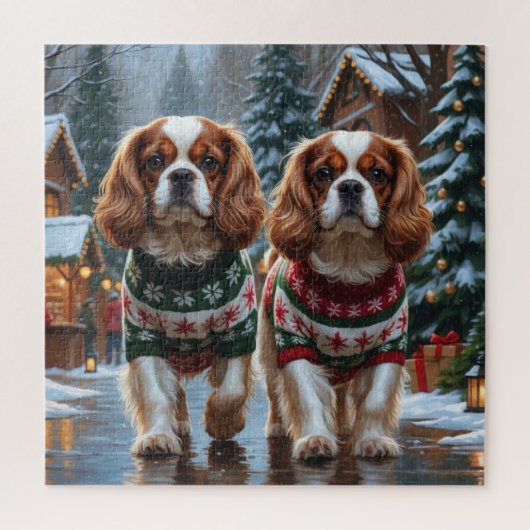 Cavalier King Charles Spaniel Honden Kerst Sneeuw Legpuzzel (Verticaal)