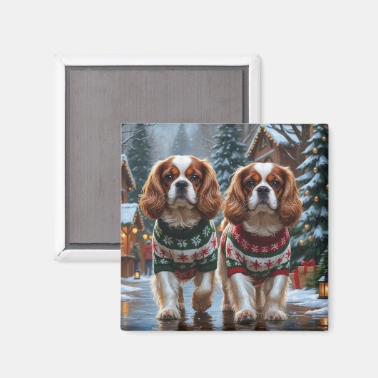 Cavalier King Charles Spaniel Honden Kerst Sneeuw Magneet (Voorkant / Achterkant)