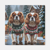 Cavalier King Charles Spaniel Honden Kerst Sneeuw Magneet (Voorkant)