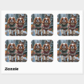 Cavalier King Charles Spaniel Honden Kerst Sneeuw Vierkante Sticker (Vel)