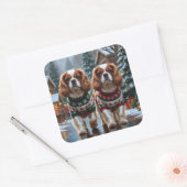 Cavalier King Charles Spaniel Honden Kerst Sneeuw Vierkante Sticker (Envelop)