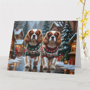 Cavalier King Charles Spaniel Honden Kerstsneeuw Kaart