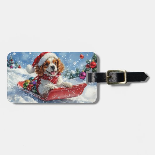 Cavalier King Charles Spaniel Honden Slede Kerstmi Bagagelabel (Voorkant horizontaal)