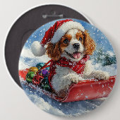 Cavalier King Charles Spaniel Honden Slede Kerstmi Ronde Button 6,0 Cm (Voorkant /achterkant)