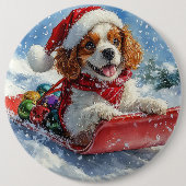 Cavalier King Charles Spaniel Honden Slede Kerstmi Ronde Button 6,0 Cm (Voorkant)