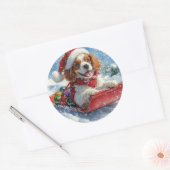 Cavalier King Charles Spaniel Honden Slede Kerstmi Ronde Sticker (Envelop)