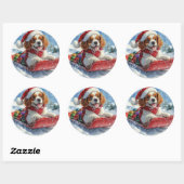 Cavalier King Charles Spaniel Honden Slede Kerstmi Ronde Sticker (Vel)