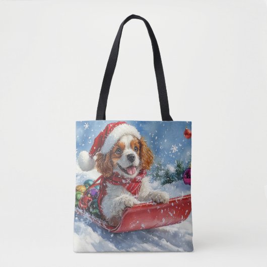 Cavalier King Charles Spaniel Honden Slede Kerstmi Tote Bag (Voorkant)