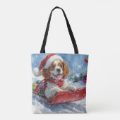 Cavalier King Charles Spaniel Honden Slede Kerstmi Tote Bag (Achterkant)