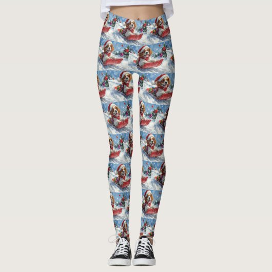 Cavalier King Charles Spaniel Honden slee Christma Leggings (Voorkant)