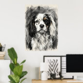 Cavalier King Charles Spaniel Houtskool Schets Por Poster (Thuiskantoor)