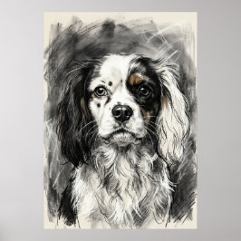 Cavalier King Charles Spaniel Houtskool Schets Por Poster