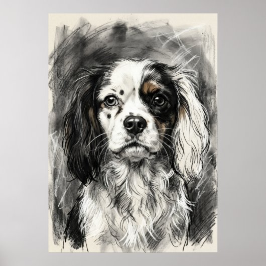 Cavalier King Charles Spaniel Houtskool Schets Por Poster (Voorkant)