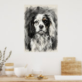 Cavalier King Charles Spaniel Houtskool Schets Por Poster (Keuken)