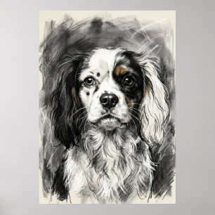 Cavalier King Charles Spaniel Houtskool Schets Poster