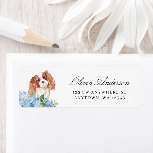 Cavalier King Charles Spaniel Hydrangea Adres Etiket (Insitu)