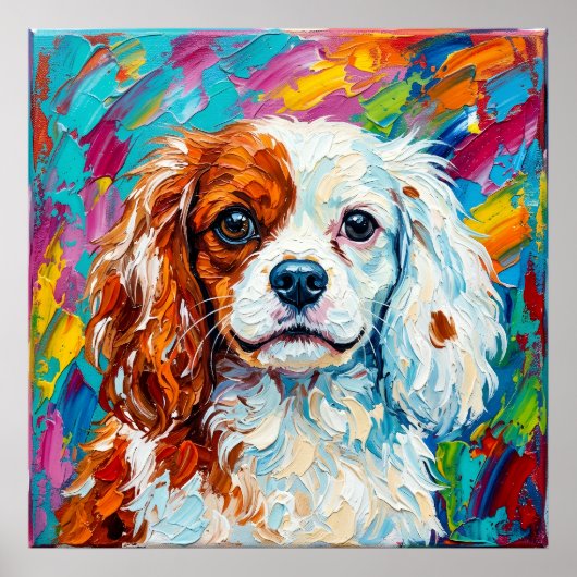 Cavalier King Charles Spaniel Impasto Portret Posi Poster (Voorkant)