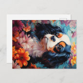 Cavalier King Charles Spaniel in bloemen Briefkaart (Voorkant / Achterkant)