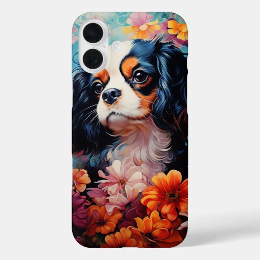 Cavalier King Charles Spaniel in bloemen Case-Mate iPhone Case (Achterkant)