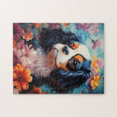 Cavalier King Charles Spaniel in bloemen Legpuzzel (Horizontaal)