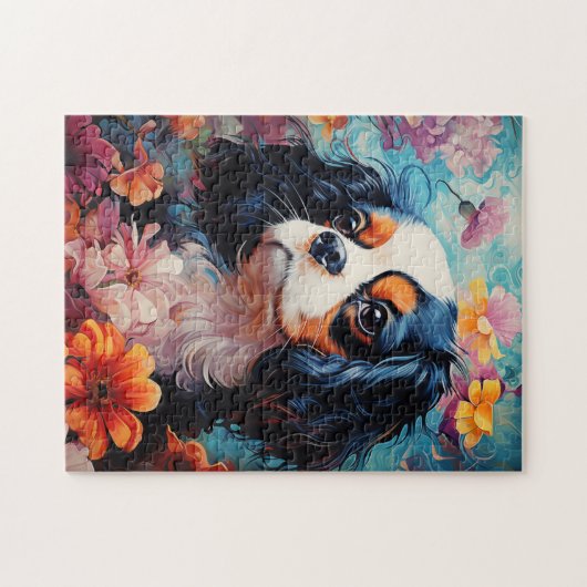 Cavalier King Charles Spaniel in bloemen Legpuzzel (Horizontaal)
