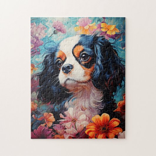 Cavalier King Charles Spaniel in bloemen Legpuzzel (Verticaal)