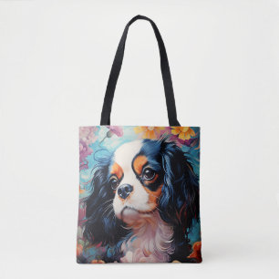 Cavalier King Charles Spaniel in bloemen Tote Bag