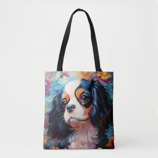Cavalier King Charles Spaniel in bloemen Tote Bag (Voorkant)