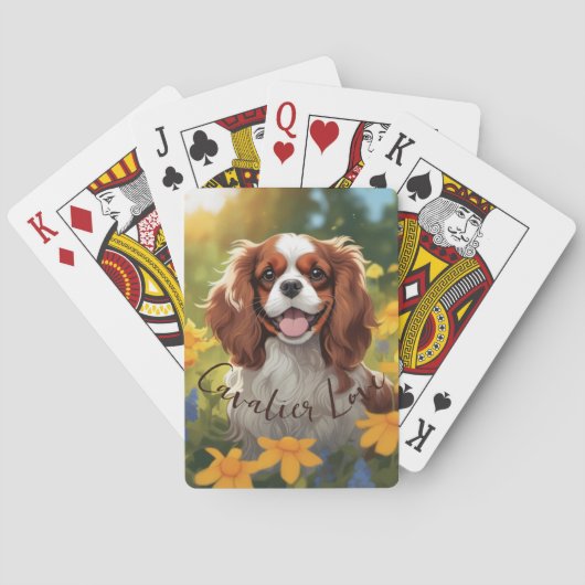 Cavalier King Charles Spaniel in een Bloemenveld Pokerkaarten (Achterkant)