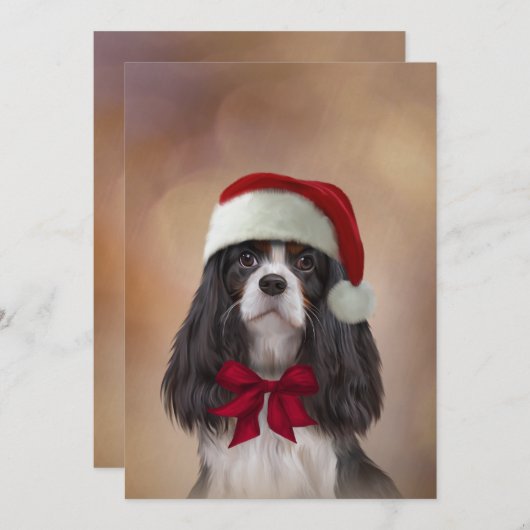 Cavalier King Charles Spaniel in het rode pet van Kaart (Voorkant / Achterkant)