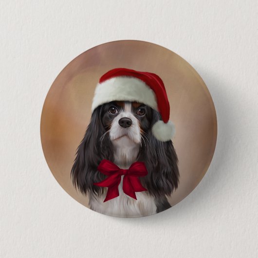 Cavalier King Charles Spaniel in het rode pet van  Ronde Button 5,7 Cm (Voorkant)