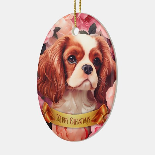 Cavalier King Charles Spaniel in Roos Keramisch Ornament (Links)