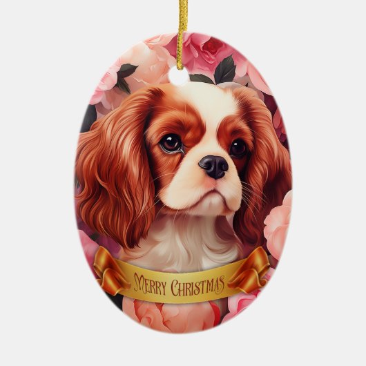 Cavalier King Charles Spaniel in Roos Keramisch Ornament (Voorkant)