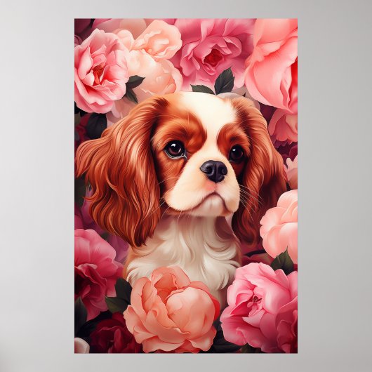 Cavalier King Charles Spaniel in Roos Poster (Voorkant)