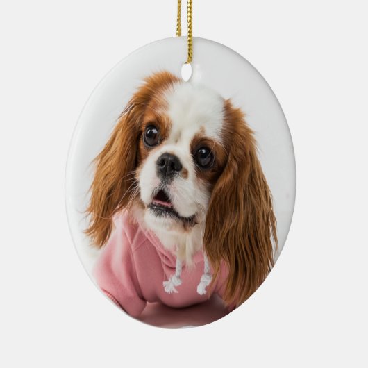 Cavalier King Charles Spaniel in roze jas Keramisch Ornament (Rechts)