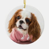 Cavalier King Charles Spaniel in roze jas Keramisch Ornament (Voorkant)