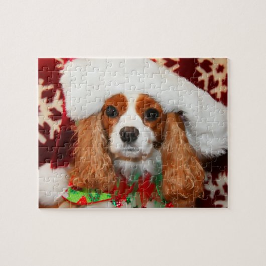 Cavalier King Charles Spaniel in Santa Hat Legpuzzel (Horizontaal)
