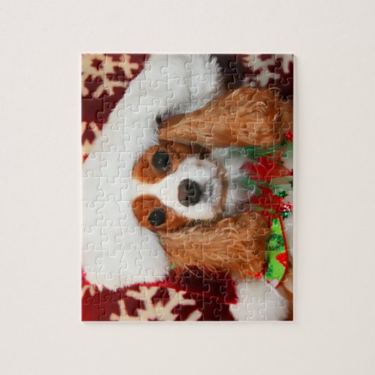 Cavalier King Charles Spaniel in Santa Hat Legpuzzel (Verticaal)