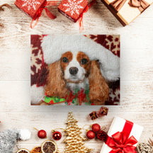Cavalier King Charles Spaniel in Santa Hat