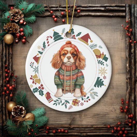 Cavalier King Charles Spaniel in Wintertrui Keramisch Ornament
