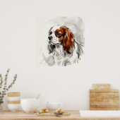 Cavalier King Charles Spaniel inkt schets portret Poster (Keuken)