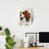 Cavalier King Charles Spaniel inkt schets portret Poster (Thuiskantoor)