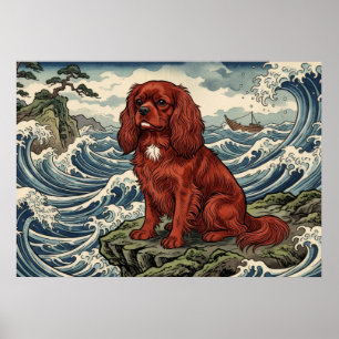 Cavalier King Charles Spaniel Japanse Golfposter Poster