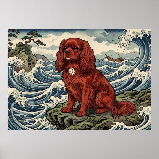 Cavalier King Charles Spaniel Japanse Golfposter Poster (Voorkant)