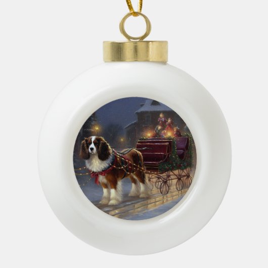 Cavalier King Charles Spaniel Kerst Festiviteit Keramische Bal Ornament (Voorkant)