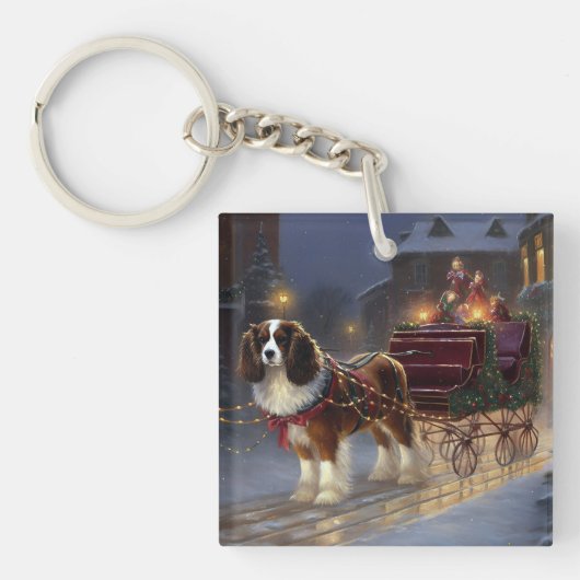 Cavalier King Charles Spaniel Kerst Festiviteit Sleutelhanger (Voorkant)