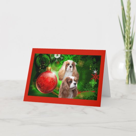 Cavalier King Charles Spaniel Kerst Red Ball G Feestdagen Kaart (Voorkant)