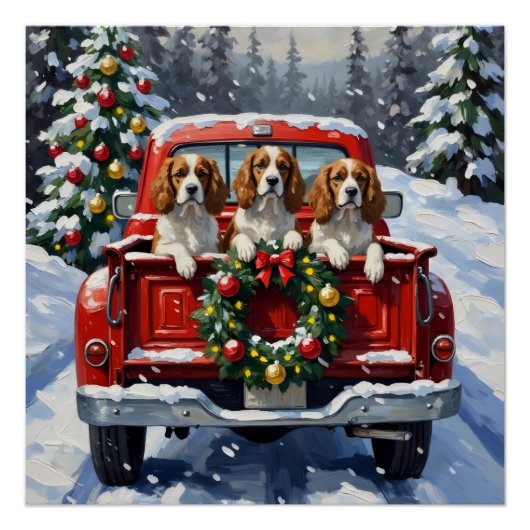 Cavalier King Charles Spaniel Kerst Rode Truck Perfect Poster (Voorkant)