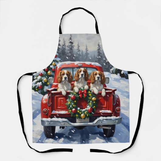Cavalier King Charles Spaniel Kerst Rode Truck Schort (Voorkant)